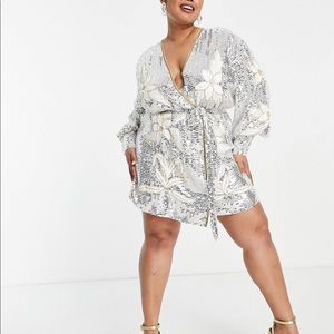 NWT ASOS Curve Floral Sequin Wrap Dress